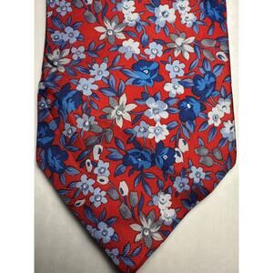 Embassy Row, English Imported 100% 3.5in Silk, Floral Necktie, Blues Reds, Grays